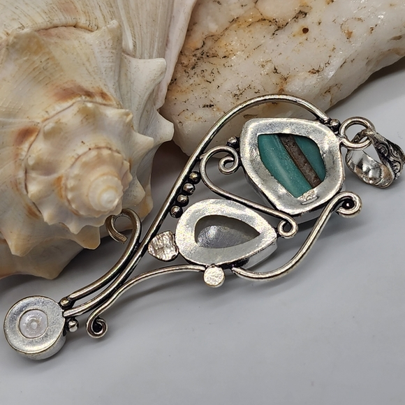 Natural Moonstone Stone Silver 925 Pendant/Necklace Pearl/Turquo - Picture 4 of 7